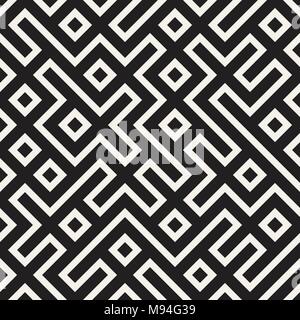 Stilvolle Linien Gitter. Ethnische Schwarzweiß-Textur. Abstrakte geometrische Hintergrund Design. Vektor nahtlose Muster. Stock Vektor