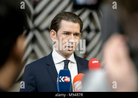 Brüssel, Bxl, Belgien. 22 Mär, 2018. Bundeskanzler von Österreich Sebastian Kurz kommt für den Europäischen Rat, die EU-Mitgliedstaaten in Brüssel, Belgien am 22.03.2018 von Wiktor Dabkowski Credit: Wiktor Dabkowski/ZUMA Draht/Alamy leben Nachrichten Stockfoto