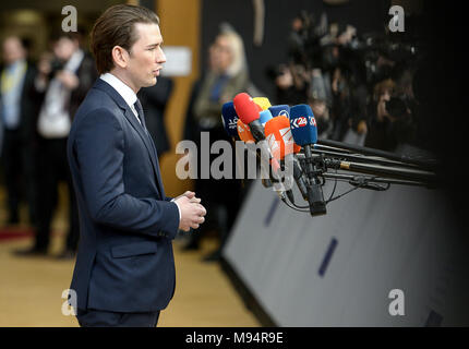 Brüssel, Bxl, Belgien. 22 Mär, 2018. Bundeskanzler von Österreich Sebastian Kurz kommt für den Europäischen Rat, die EU-Mitgliedstaaten in Brüssel, Belgien am 22.03.2018 von Wiktor Dabkowski Credit: Wiktor Dabkowski/ZUMA Draht/Alamy leben Nachrichten Stockfoto