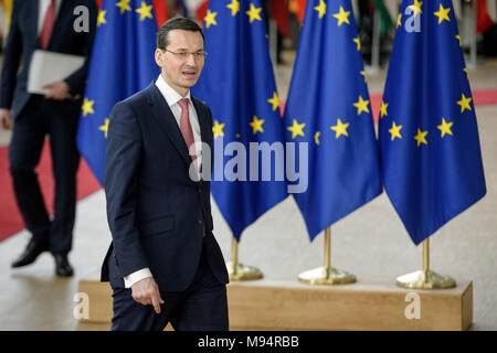 Brüssel, Bxl, Belgien. 22 Mär, 2018. Der polnische Premierminister Mateusz Morawiecki kommt für den Europäischen Rat, die EU-Mitgliedstaaten in Brüssel, Belgien am 22.03.2018 von Wiktor Dabkowski Credit: Wiktor Dabkowski/ZUMA Draht/Alamy leben Nachrichten Stockfoto