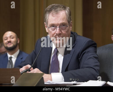 Washington, District of Columbia, USA. 22 Mär, 2018. Robert Lighthizer, United States Trade Representative, bezeugt vor dem US-Senat Ausschusses für Finanzen auf'' des Präsidenten 2018 handelspolitischen Agenda'' auf dem Capitol Hill in Washington, DC am Donnerstag, 22. März 2018. Quelle: Ron Sachs/CNP Credit: Ron Sachs/CNP/ZUMA Draht/Alamy leben Nachrichten Stockfoto