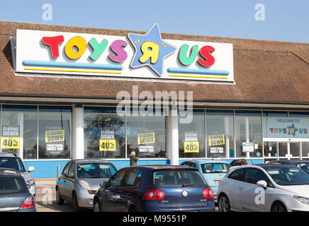 Toys R Us store Shop, Copdock, Ipswich, Suffolk, England, UK 21 Match 2018 Stockfoto