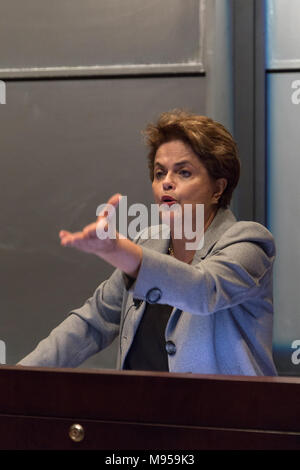 Princeton, NJ, 13. April 2018. Der ehemalige brasilianische Präsident Dilma Rousseff liefert Konferenz an der Princeton University, USA Stockfoto