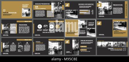 Schwarzes Gold Präsentation Vorlagen und Infografiken Elemente Hintergrund. Verwenden Sie für Business Jahresbericht, Flyer, Corporate Marketing, Merkblatt, advertisi Stock Vektor