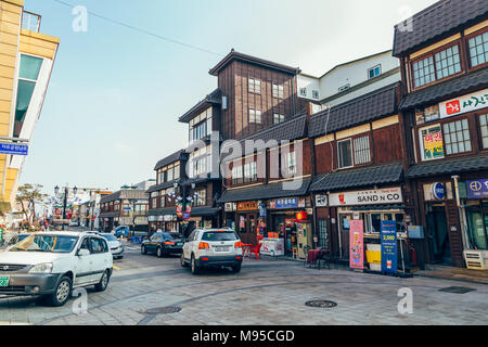 Incheon, Südkorea - 14. März 2016: Asiatische traditionelle Architektur in Incheon China Town Stockfoto