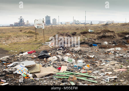 Schuttplatz auf Industriebrache, South Gare, Redcar, Teesside. Großbritannien Stockfoto