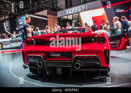 Genf, Schweiz - 17 März 2018: FERRARI 488 PISTA Superfast Sport Auto auf dem 88. Internationalen Automobilsalon in Genf präsentiert Stockfoto