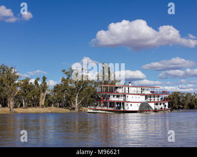 Raddampfer Marion Kreuzfahrten auf dem Murray River in der Nähe von cowra Station, Wentworth, NSW. Die PS Marion war die Rückkehr zu ihrem Heimathafen von Mannum im Süden Stockfoto