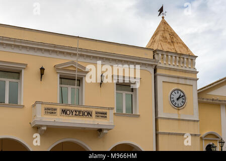 ZAKYNTHOS, Griechenland - 29. September 2017: Fassade des Museums von Dionysios Solomos auf dem Markusplatz in Zante Stadt. Insel Zakynthos, Griechenland Stockfoto