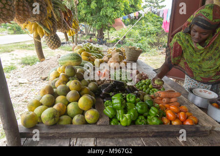 Kleine Straße Obst und Gemüse stall in Sansibar Stockfoto