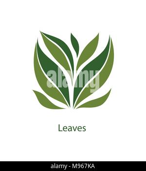 Grüne Blätter von Bäumen und Pflanzen. Elemente für Eco, organischen und bio-Logos. Blätter Symbol Vektor auf weißem Hintergrund. Stock Vektor