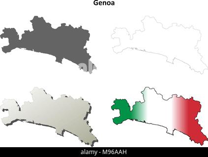 Genua leer detaillierte Gliederung Karte gesetzt Stock Vektor