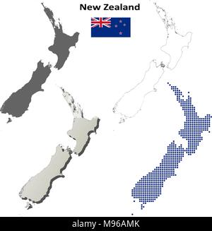 New Zealand Umriss Karte gesetzt Stock Vektor