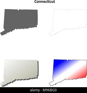 Connecticut Umriss Karte gesetzt Stock Vektor