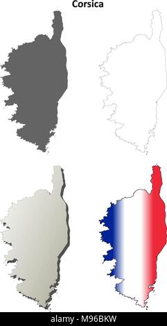 Corsica leer detaillierte Gliederung Karte gesetzt Stock Vektor