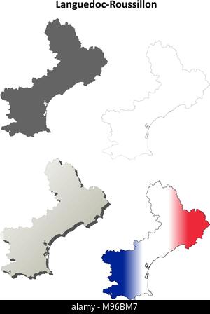 Languedoc-Roussillon leere Umriss Karte gesetzt Stock Vektor