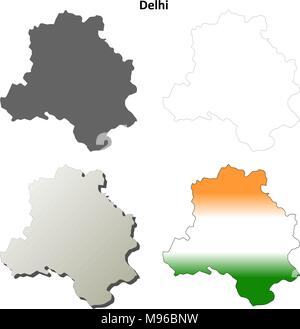 Delhi leer detaillierte Gliederung Karte gesetzt Stock Vektor