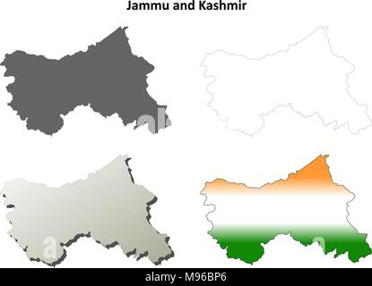 Jammu und Kaschmir leere Umriss Karte gesetzt Stock Vektor