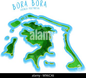 Bora Bora Karte mit schönen Hintergrund. Detaillierte Vector Illustration. Isolierte Konzept für Infografik und Marketing. Stock Vektor