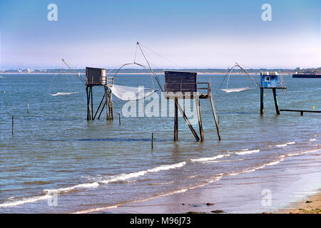 Angeln senknetze in Saint-Michel-Chef-Chef in der Gironde in Frankreich. Stockfoto