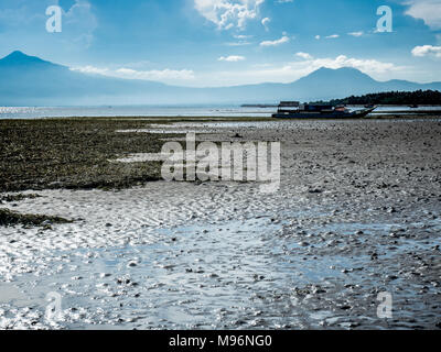 Ebbe, Schlamm Felder auf das Meer die Küste. Stockfoto