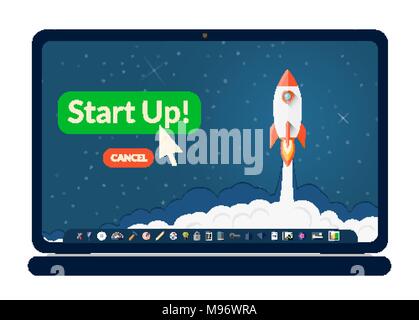 Business Notebook Abbildung mit einem Anlauf Symbole und Rakete starten Hintergrund Stock Vektor
