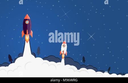 Raketen starten auf die Abbildung. Konzept flachbild Hintergrund Stock Vektor