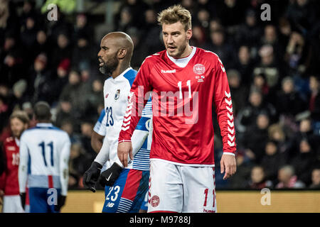 Dänemark, Bröndby - März 22., 2018. Nicklas Bendtner (11) von Dänemark während der Fußball Freundschaftsspiel zwischen Dänemark und Panama bei Bröndby Stadion gesehen. (Foto: Gonzales Foto - Kim M. Leland). Credit: Gonzales Foto/Alamy leben Nachrichten Stockfoto