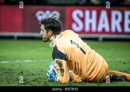 Dänemark, Bröndby - März 22., 2018. Panama Torhüter Jaime Penedo (1) Während der Fußball Freundschaftsspiel zwischen Dänemark und Panama bei Bröndby Stadion gesehen. (Foto: Gonzales Foto - Kim M. Leland). Credit: Gonzales Foto/Alamy leben Nachrichten Stockfoto