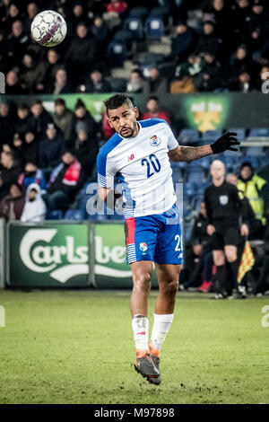 Dänemark, Bröndby - März 22., 2018. Anibal Godoy (20) von Panama während der Fußball Freundschaftsspiel zwischen Dänemark und Panama bei Bröndby Stadion gesehen. (Foto: Gonzales Foto - Kim M. Leland). Credit: Gonzales Foto/Alamy leben Nachrichten Stockfoto