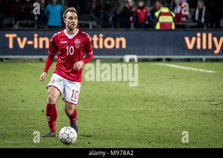 Dänemark, Bröndby - März 22., 2018. Christian Eriksen (10) von Dänemark während der Fußball Freundschaftsspiel zwischen Dänemark und Panama bei Bröndby Stadion gesehen. (Foto: Gonzales Foto - Kim M. Leland). Credit: Gonzales Foto/Alamy leben Nachrichten Stockfoto