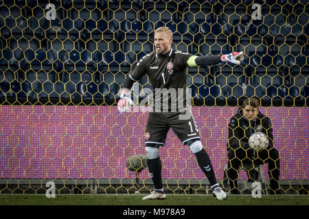 Dänemark, Bröndby - März 22., 2018. Kasper Schmeichel (1) von Dänemark während der Fußball Freundschaftsspiel zwischen Dänemark und Panama bei Bröndby Stadion gesehen. (Foto: Gonzales Foto - Kim M. Leland). Credit: Gonzales Foto/Alamy leben Nachrichten Stockfoto