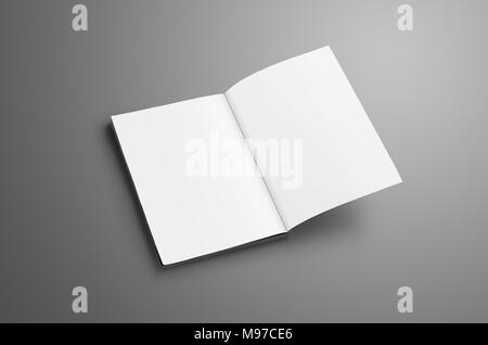 Elegante leer EIN 4 (5) Katalog mit weichen realistische Schatten auf grauem Hintergrund. Broschüre eröffnet auf der letzten Seite und können für ihre Desi verwendet werden. Stockfoto