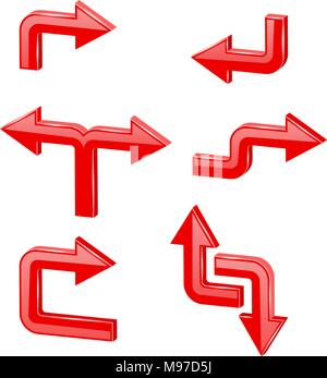 Rot 3D-Pfeile. Verschiedene Richtungen Stock Vektor