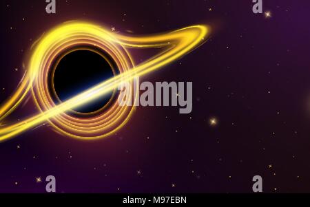 Schwarzes Loch im Weltraum. Planeten im Sonnensystem. Sterne in der Dunkelheit. Astronomische galaxy für Karte. Hintergrund oder Neon Poster für das Web. Supernova Licht. Stock Vektor