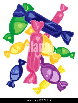 Ein Vektor Abbildung im EPS-Format von hellen und bunten Folie verpackt Bonbons auf weißem Hintergrund verstreut Stock Vektor