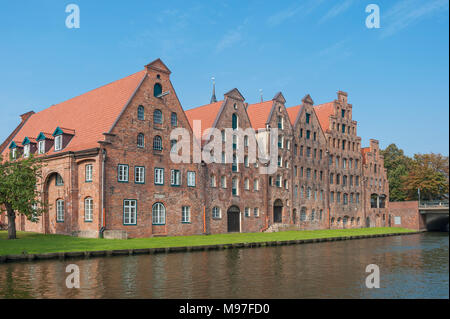 Salzspeicher, historischen Salzspeicher Lager an der Trave, Lübeck, Ostsee, Schleswig-Holstein, Deutschland, Europa Stockfoto