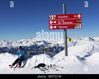 Die schweizer Ski und Schnee - Sport verbundenen Ferienort St. Luc und Chandolin in der Region Wallis in der Schweiz Stockfoto