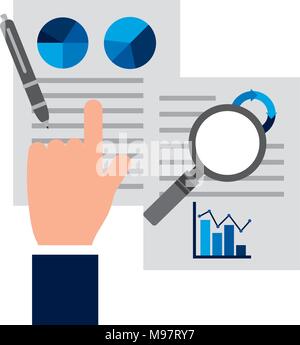 Hand mit Papier arbeiten Bericht Analyse Business Stock Vektor
