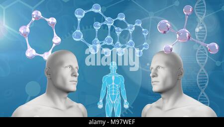 Clone twin 3D Männer mit genetische DNA Stockfoto