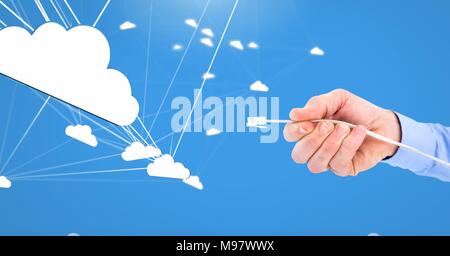 Hand Leiteranschluss mit Wolken Stockfoto