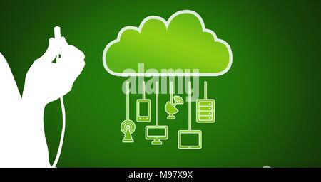 Hand Leiteranschluss mit Cloud Geräte Stockfoto