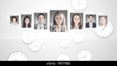 Portrait Profile von verschiedenen Menschen und Uhren zeit Stockfoto