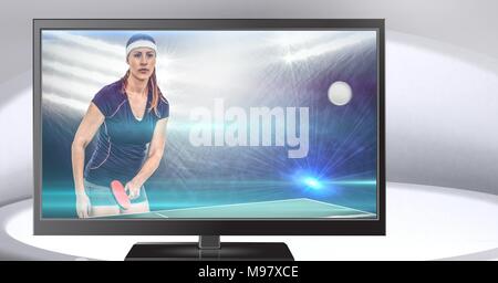 Tischtennis Spieler im Fernsehen Stockfoto