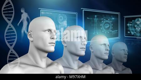 Klon 3D Männer mit genetische DNA Stockfoto