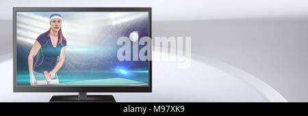 Tischtennis Spieler im Fernsehen Stockfoto