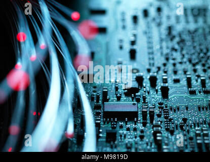 Fiber Optik, Hardware, Platine im Hintergrund Stockfoto