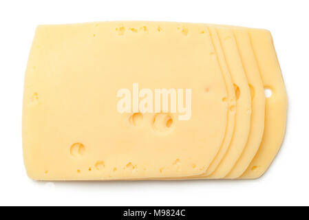 Käse Schichten isoliert auf weißem Hintergrund. Edamer Käse. Ansicht von oben Stockfoto