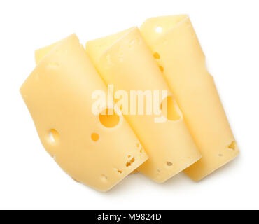 Käse Schichten isoliert auf weißem Hintergrund. Edamer Käse. Ansicht von oben Stockfoto