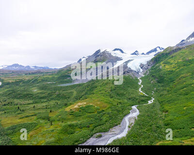 USA, Alaska, Luftaufnahme von Worthington Glacier, Chugach Mountains Stockfoto